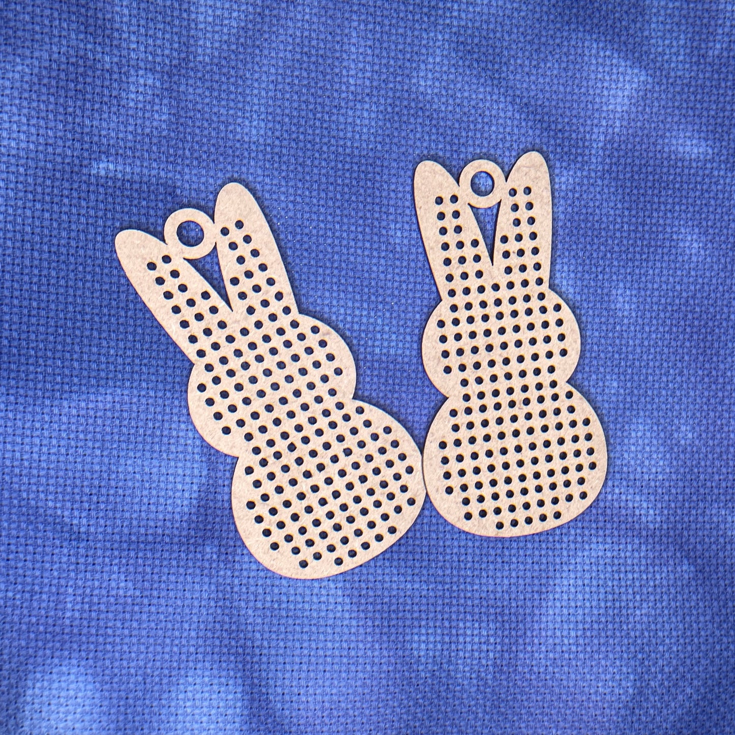Wood Cross Stitch Ornament - Marshmallow Bunny